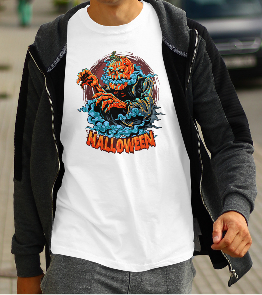 Halloween Pumpkin-Headed Zombie With Ghoulish Aura T-Shirt