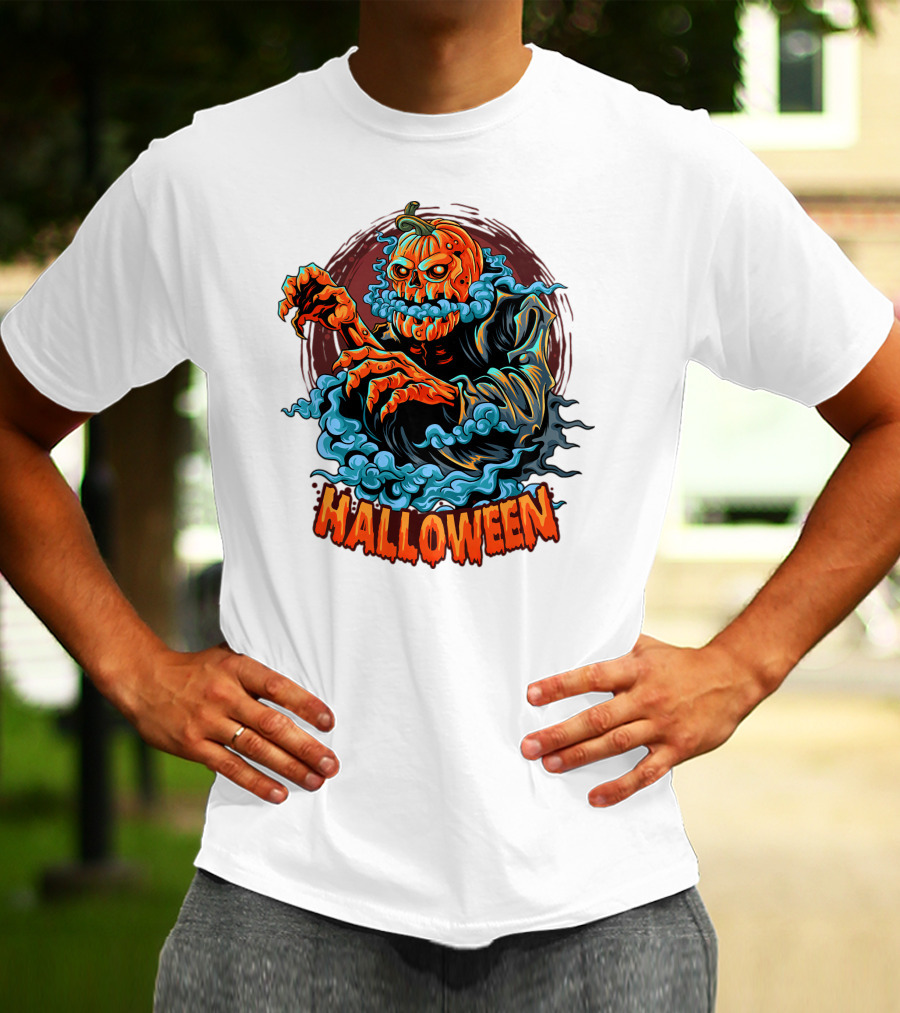Halloween Pumpkin-Headed Zombie With Ghoulish Aura T-Shirt