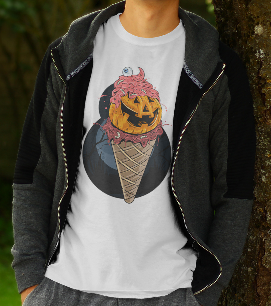 Ice Cream Pumpkin Creepy Cone Halloween Mashup T-Shirt