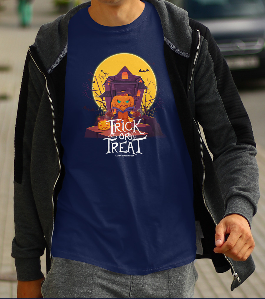 Halloween Trick Or Treat Happy Halloween Haunted House Pumpkin Bats T-Shirt