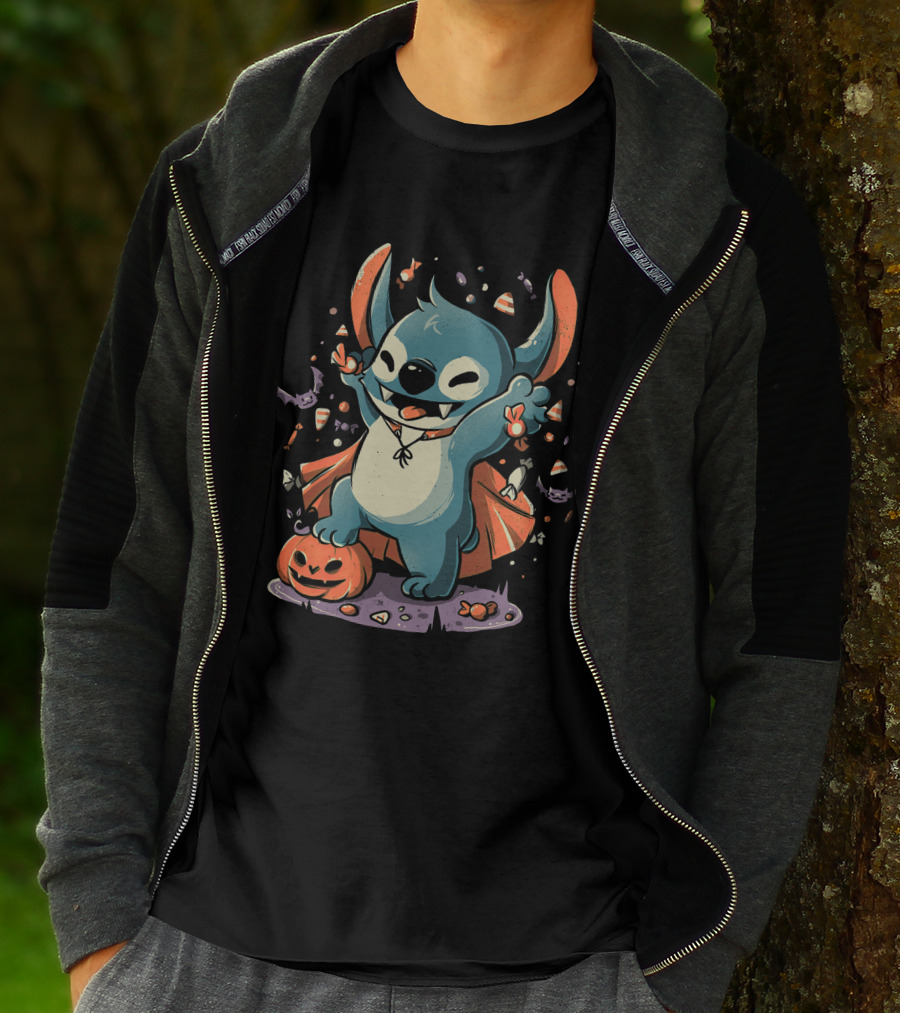 Halloween Cute Cartoon Stitch Vampire Candy Pumpkin T-Shirt