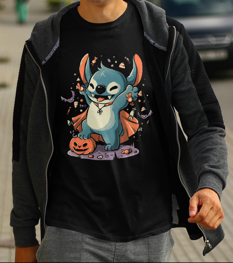Halloween Cute Cartoon Stitch Vampire Candy Pumpkin T-Shirt