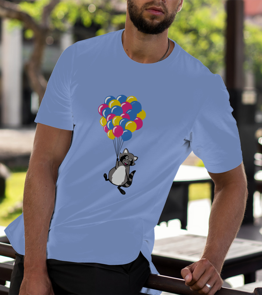 Raccoon Flying With Colorful Balloons T-Shirt