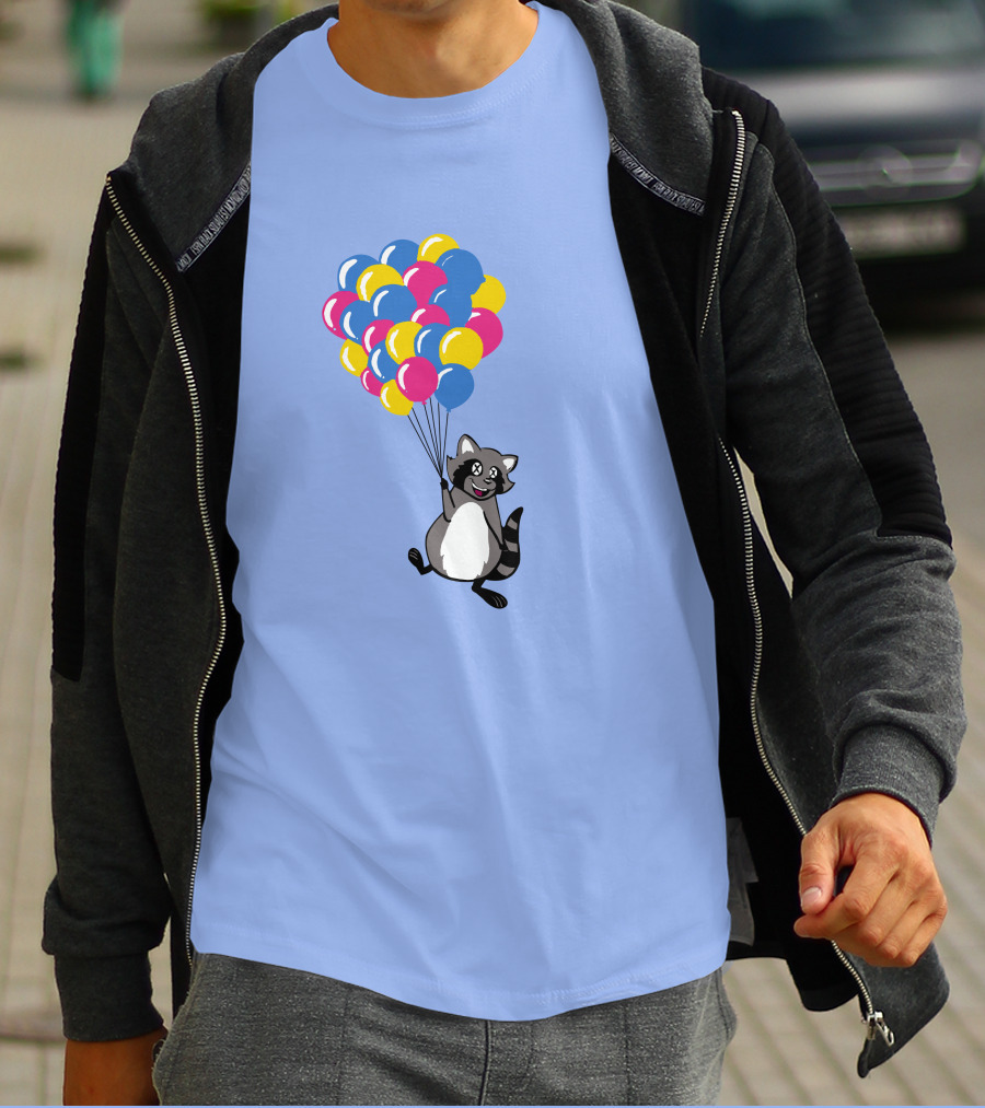 Raccoon Flying With Colorful Balloons T-Shirt