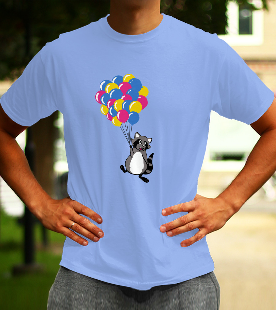 Raccoon Flying With Colorful Balloons T-Shirt