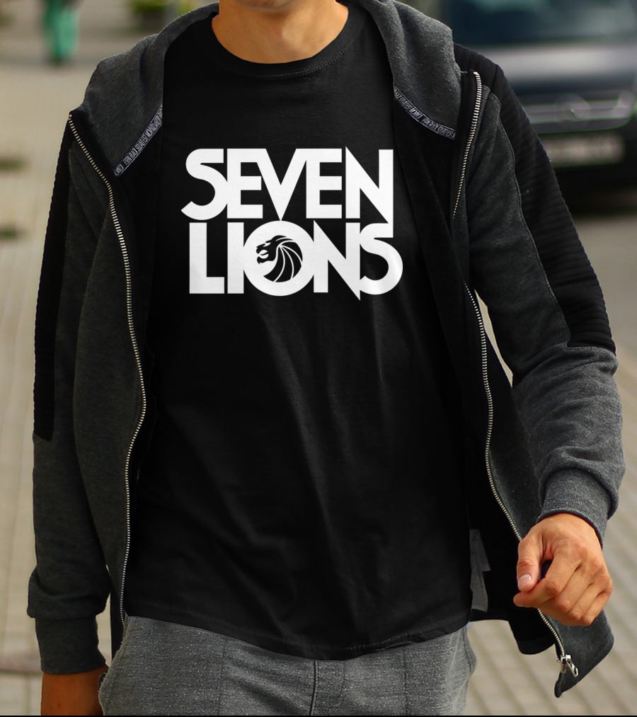 Seven Lions Bold Stacked Text With Lion T-Shirt