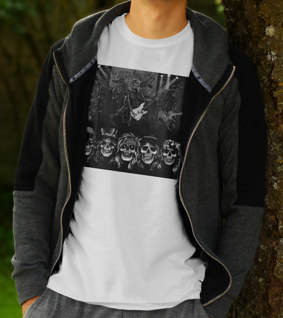 Guns N' Roses Skeleton Band Members Rock Concert Scene T-Shirt
