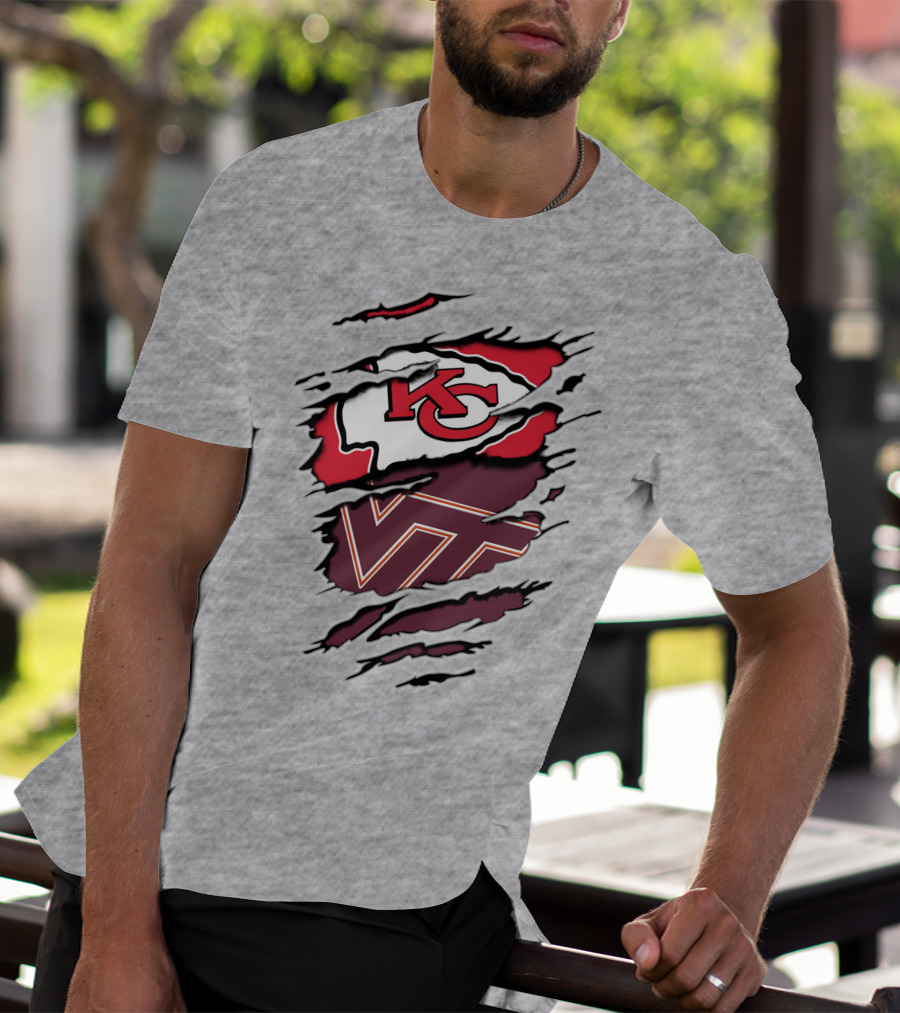 Kansas City Chiefs Virginia Tech Hokies Torn Effect T-Shirt