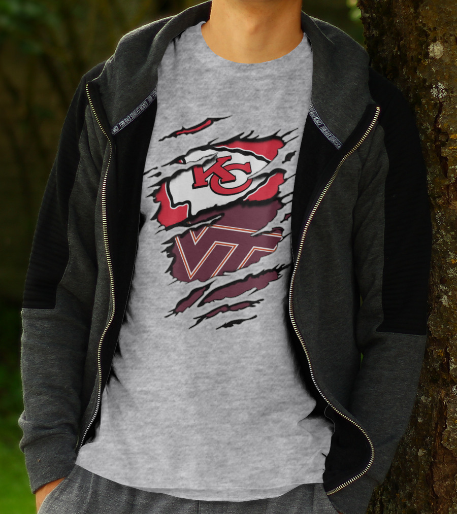 Kansas City Chiefs Virginia Tech Hokies Torn Effect T-Shirt