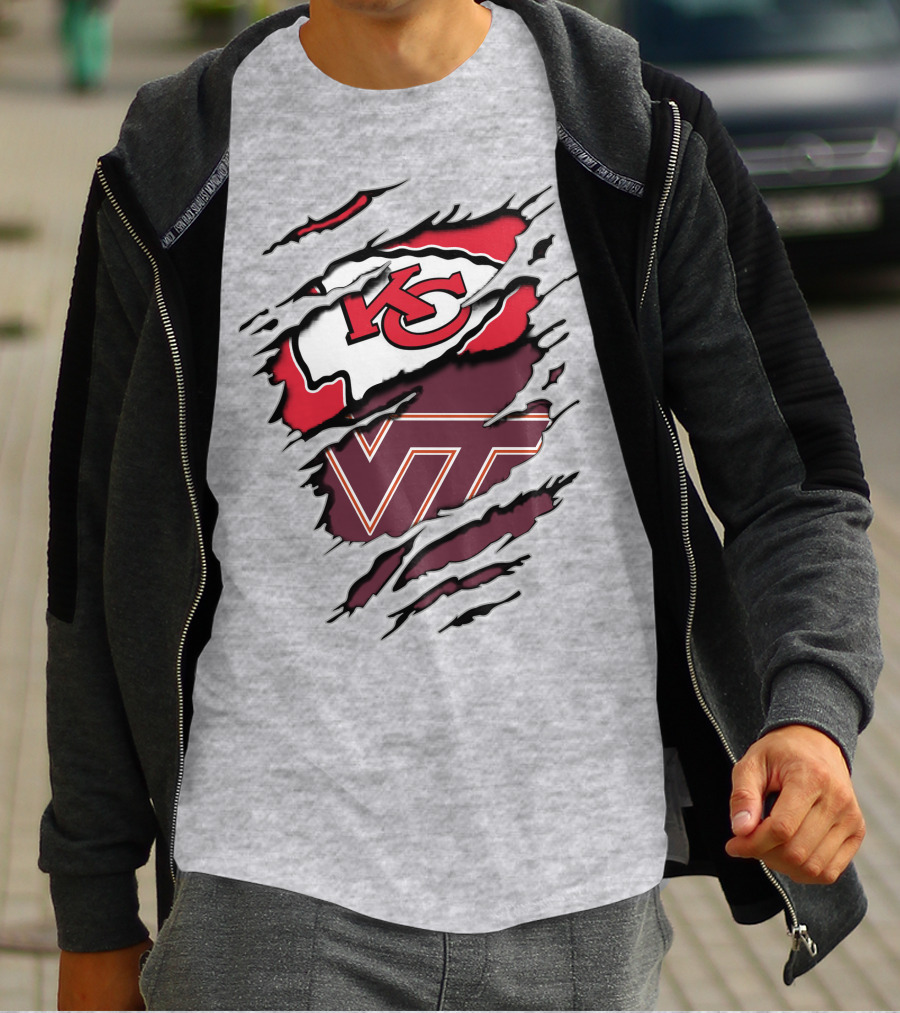 Kansas City Chiefs Virginia Tech Hokies Torn Effect T-Shirt