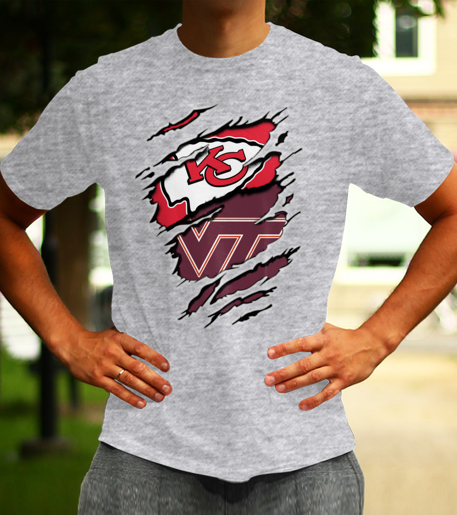 Kansas City Chiefs Virginia Tech Hokies Torn Effect T-Shirt