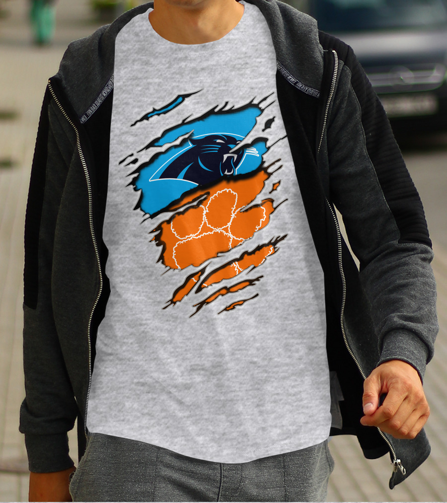 Carolina Panthers Clemson Tigers Paw Scratch T-Shirt