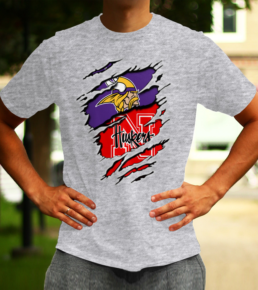 Vikings Huskers Ripped Logo Blend T-Shirt