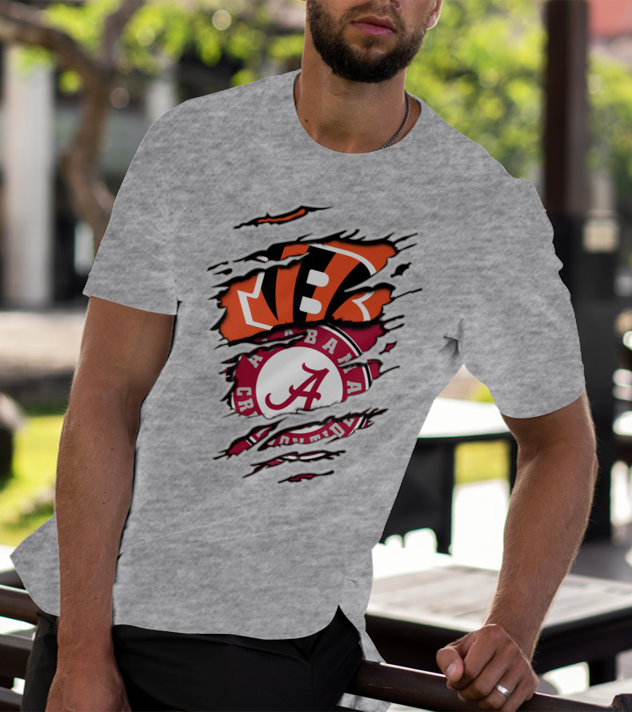 Alabama Crimson Tide Cincinnati Bengals Ripped Logo Combo T-Shirt