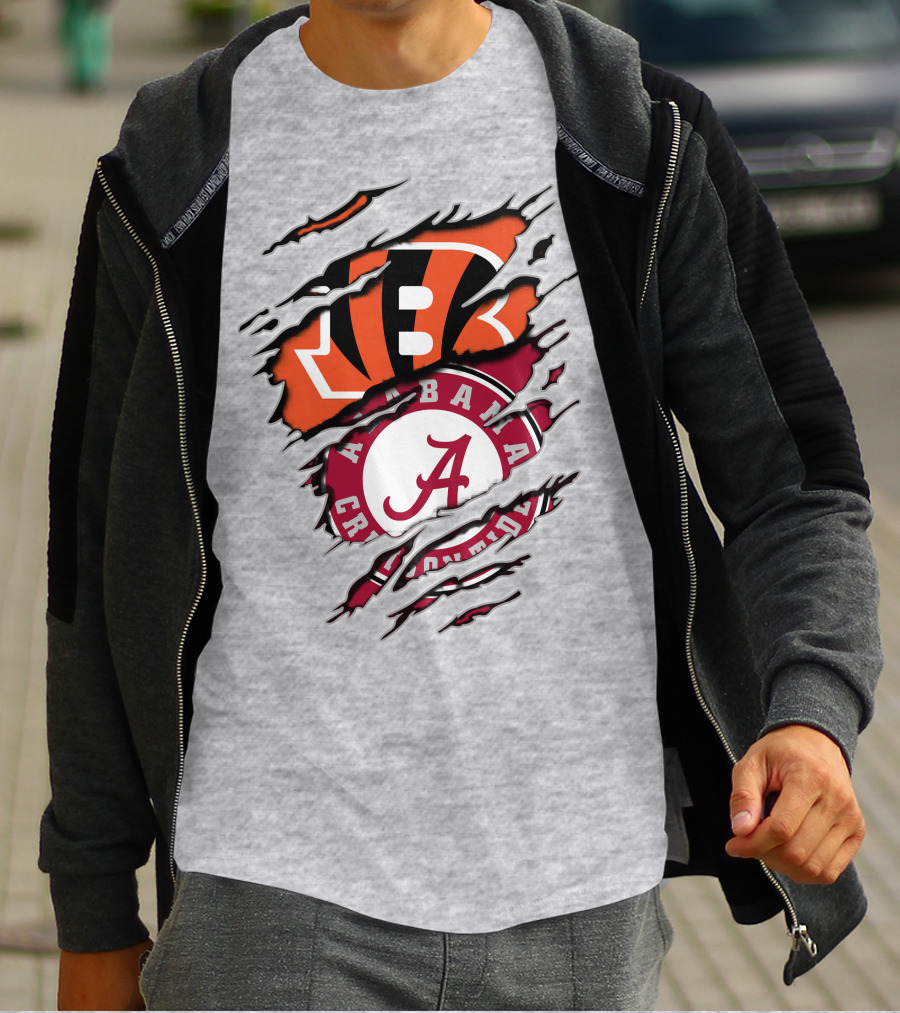 Alabama Crimson Tide Cincinnati Bengals Ripped Logo Combo T-Shirt