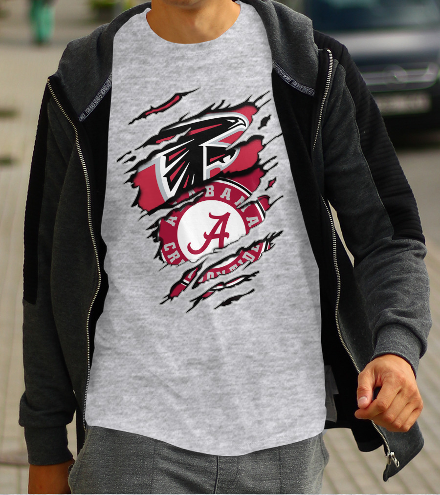 Alabama Crimson Tide Atlanta Falcons Ripped T-Shirt