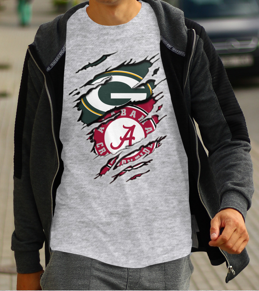Alabama Crimson Tide Green Bay Packers Rip Effect T-Shirt