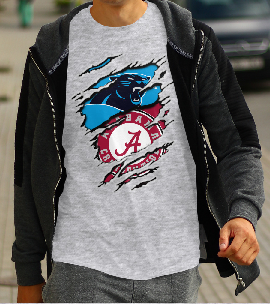 Alabama Crimson Tide And Carolina Panthers Logo Blend T-Shirt
