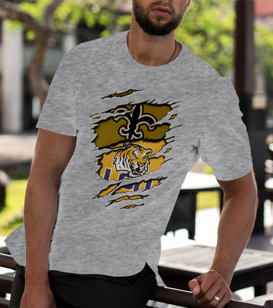 Saints Fleur-de-Lis And LSU Tiger Logo Combination T-Shirt