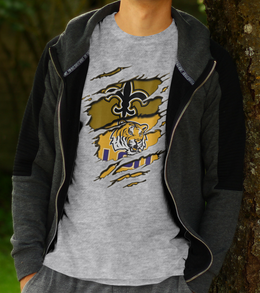 Saints Fleur-de-Lis And LSU Tiger Logo Combination T-Shirt