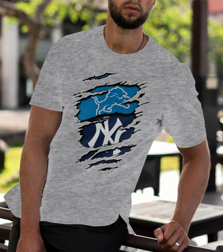 Detroit Lions New York Yankees Claw Rip T-Shirt