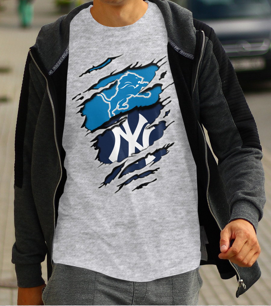 Detroit Lions New York Yankees Claw Rip T-Shirt