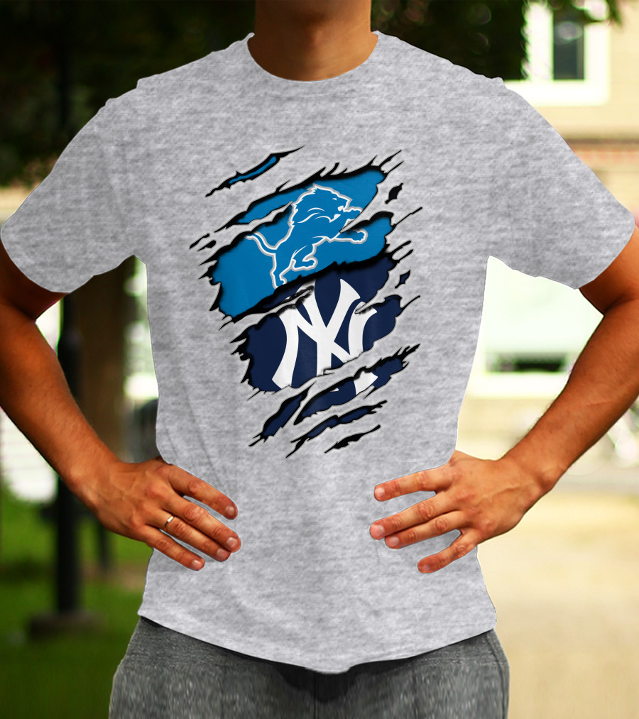 Detroit Lions New York Yankees Claw Rip T-Shirt