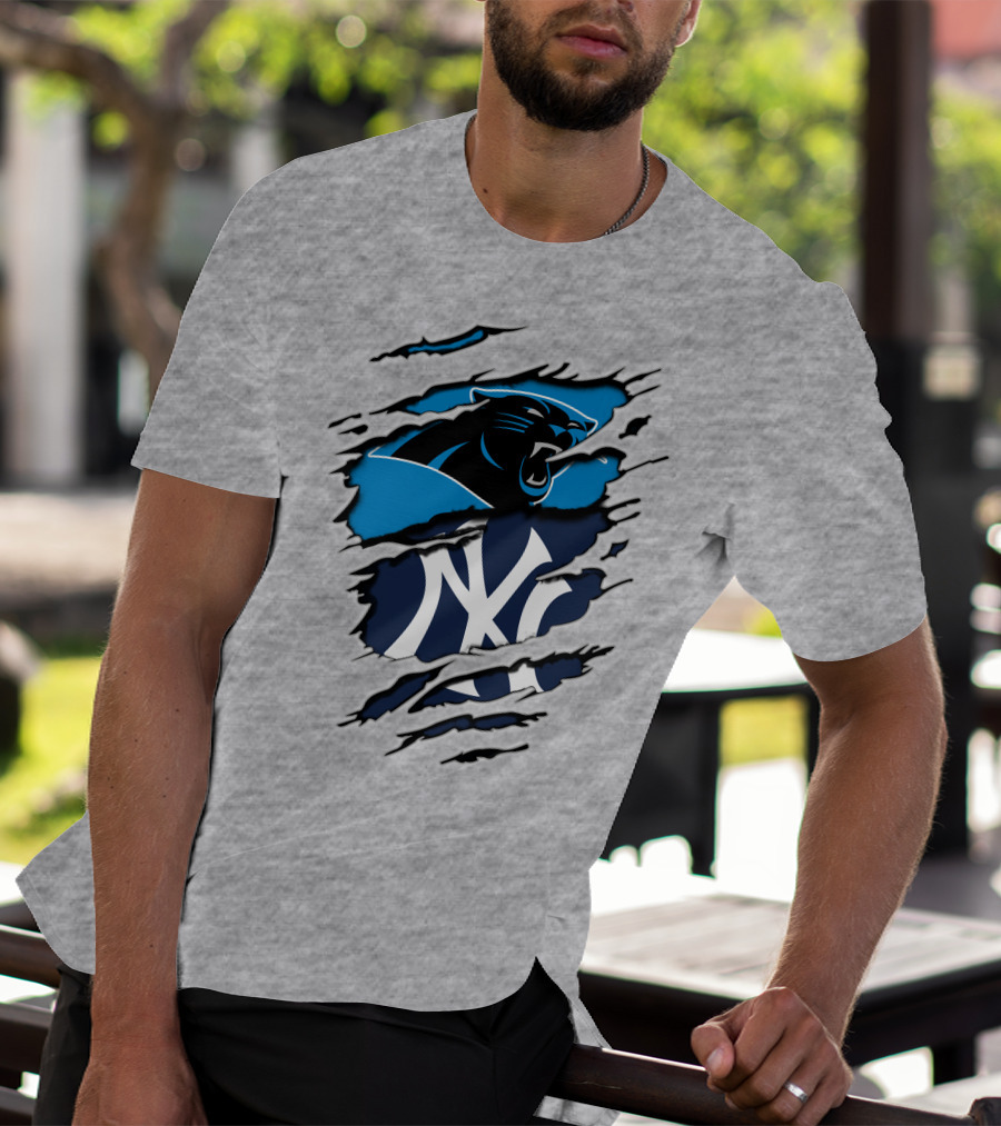 Panthers Yankees Claw Rip Logos Mashup T-Shirt