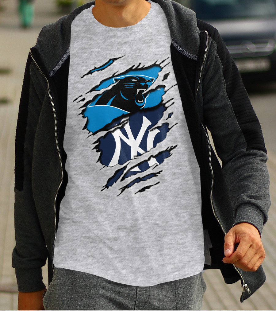 Panthers Yankees Claw Rip Logos Mashup T-Shirt
