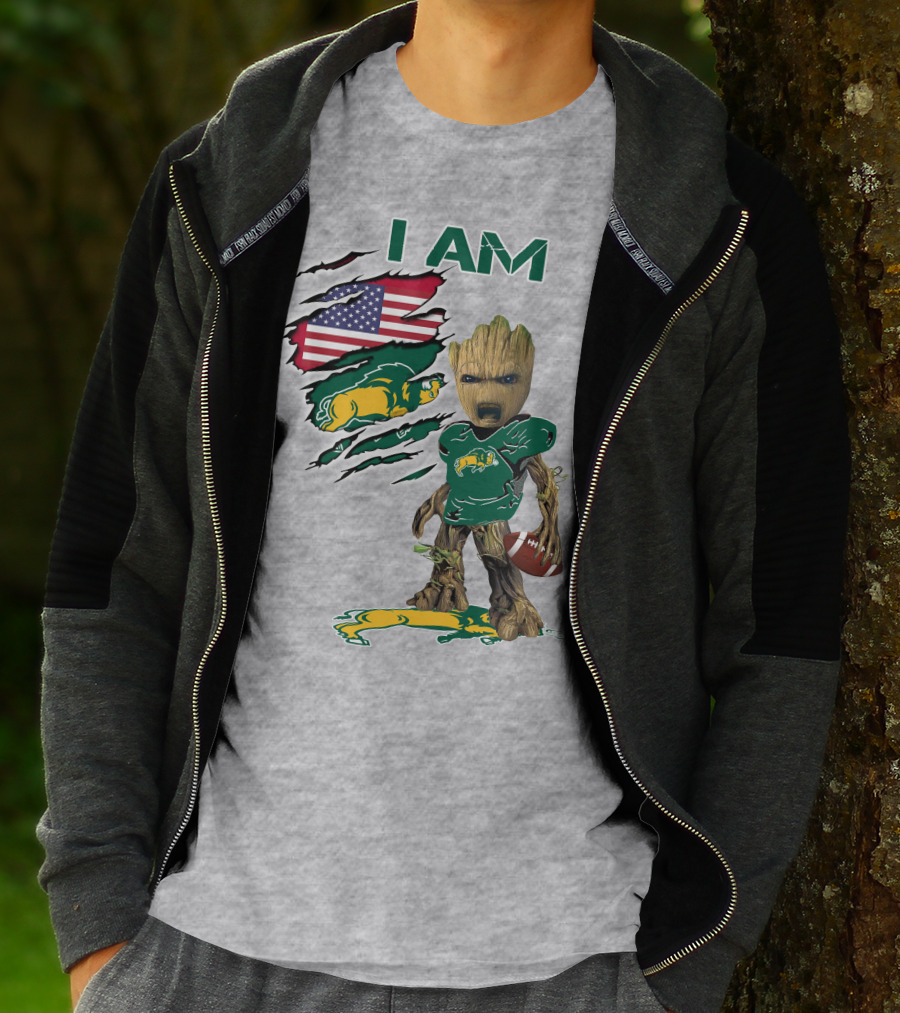 I AM American Flag Bison Football Character T-Shirt