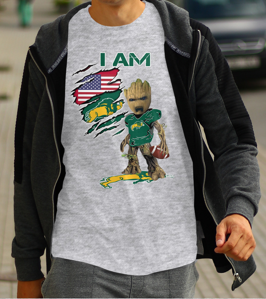 I AM American Flag Bison Football Character T-Shirt
