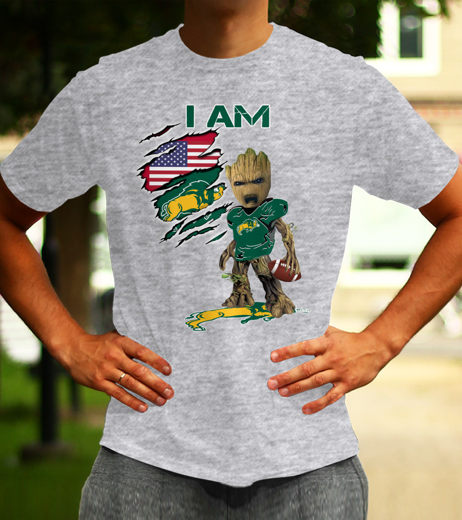I AM American Flag Bison Football Character T-Shirt