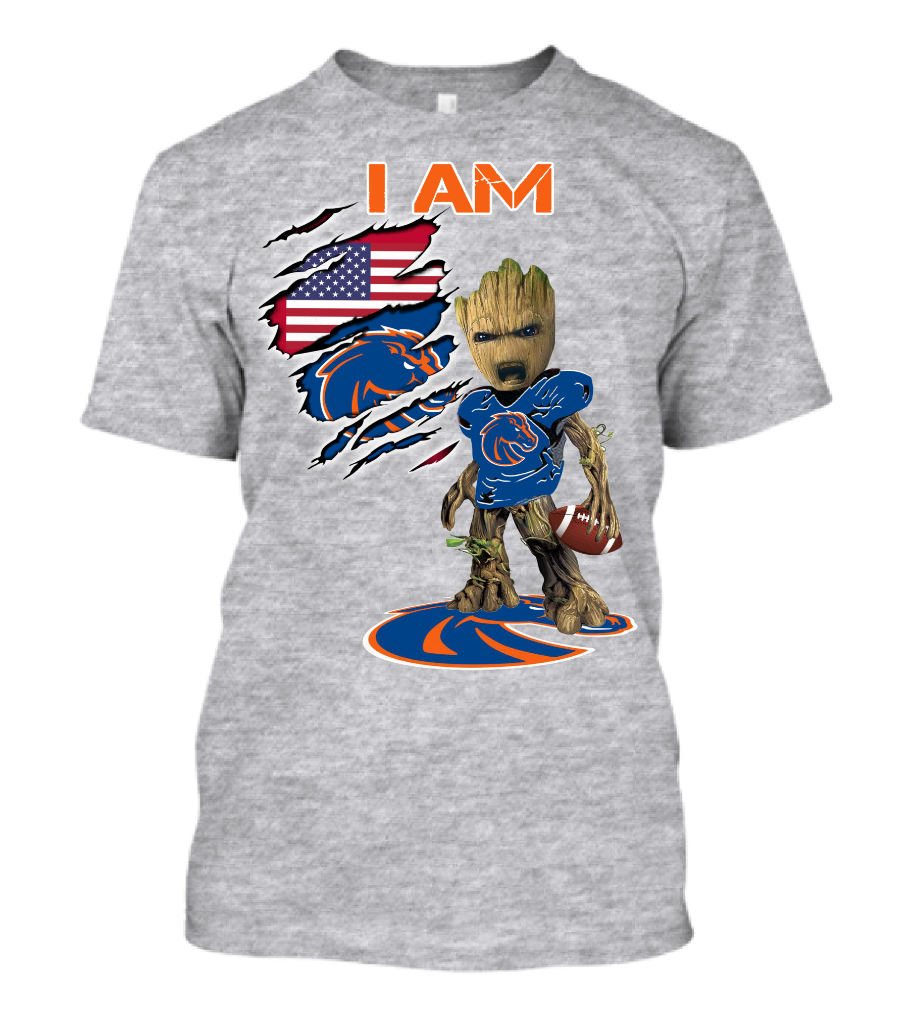 Boise State Broncos Groot I Am USA Flag Football T-Shirt