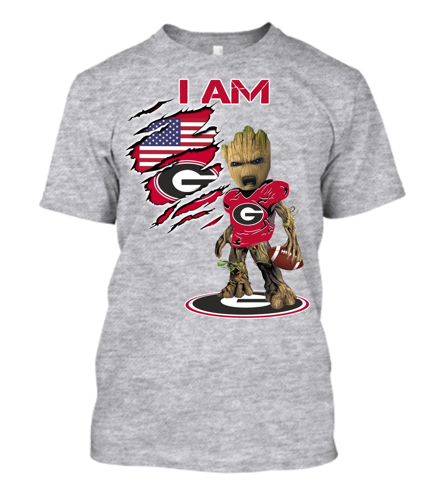 I AM Go Dawgs Football Groot American Flag T-Shirt