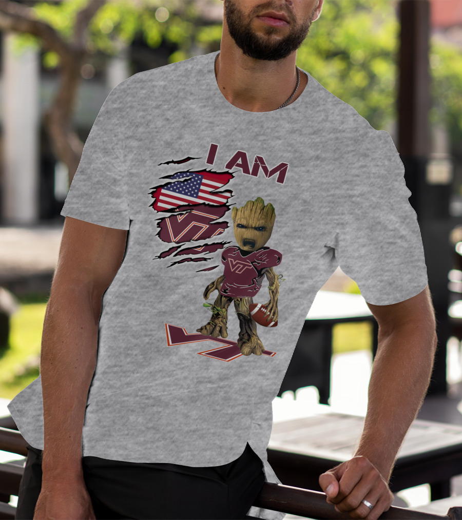 I AM Hokies VT Football And American Flag T-Shirt