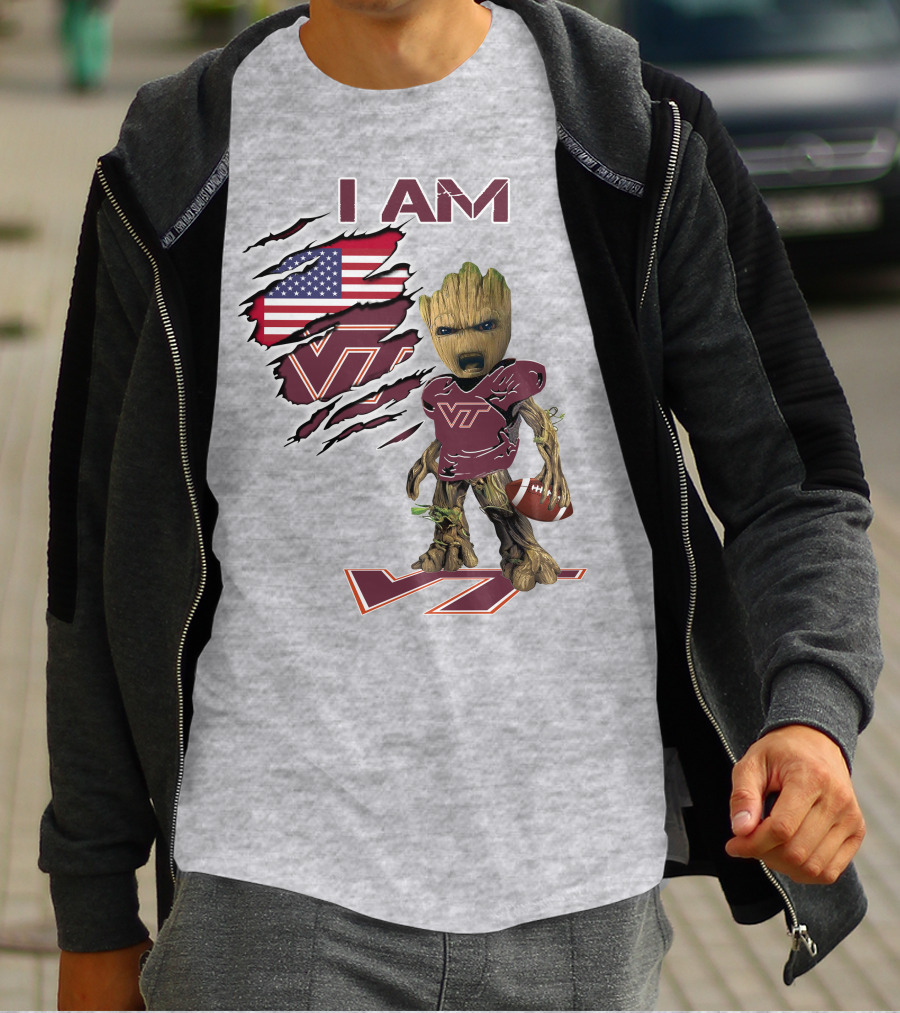I AM Hokies VT Football And American Flag T-Shirt