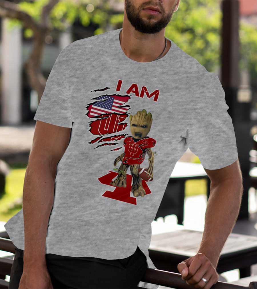 I AM Hoosiers Groot American Flag IU Football T-Shirt