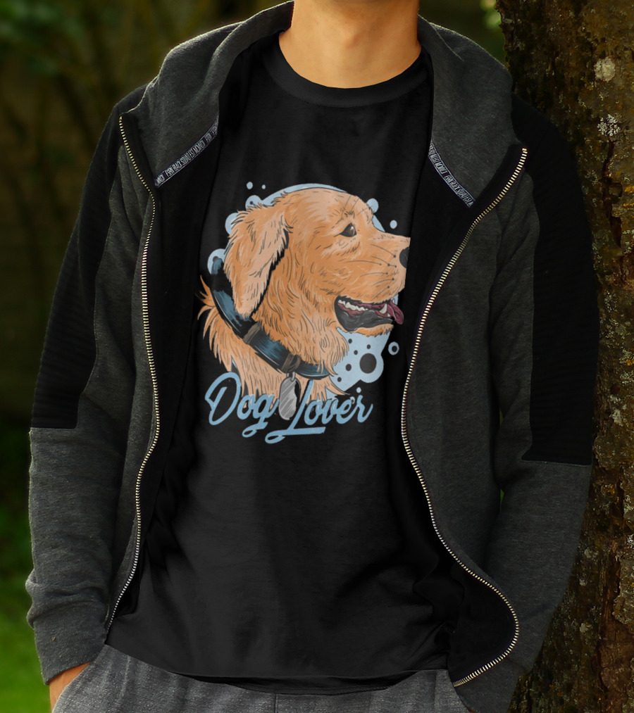 Dog Lover Happy Golden Retriever Head With Collar And Blue Bubbles T-Shirt