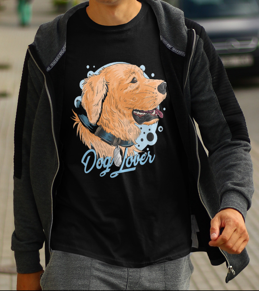 Dog Lover Happy Golden Retriever Head With Collar And Blue Bubbles T-Shirt
