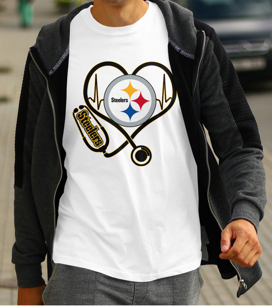 Nurse Heartbeat Pittsburgh Steelers Stethoscope T-Shirt