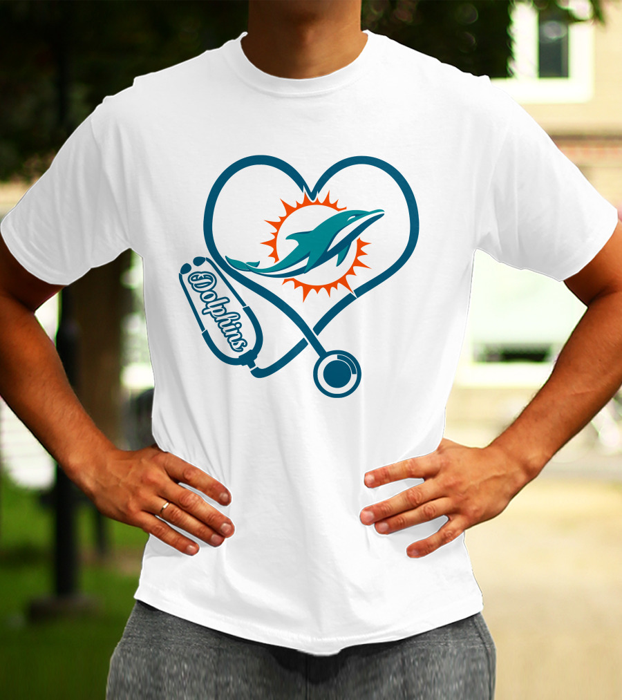 Nurse Heart Stethoscope Miami Dolphins T-Shirt