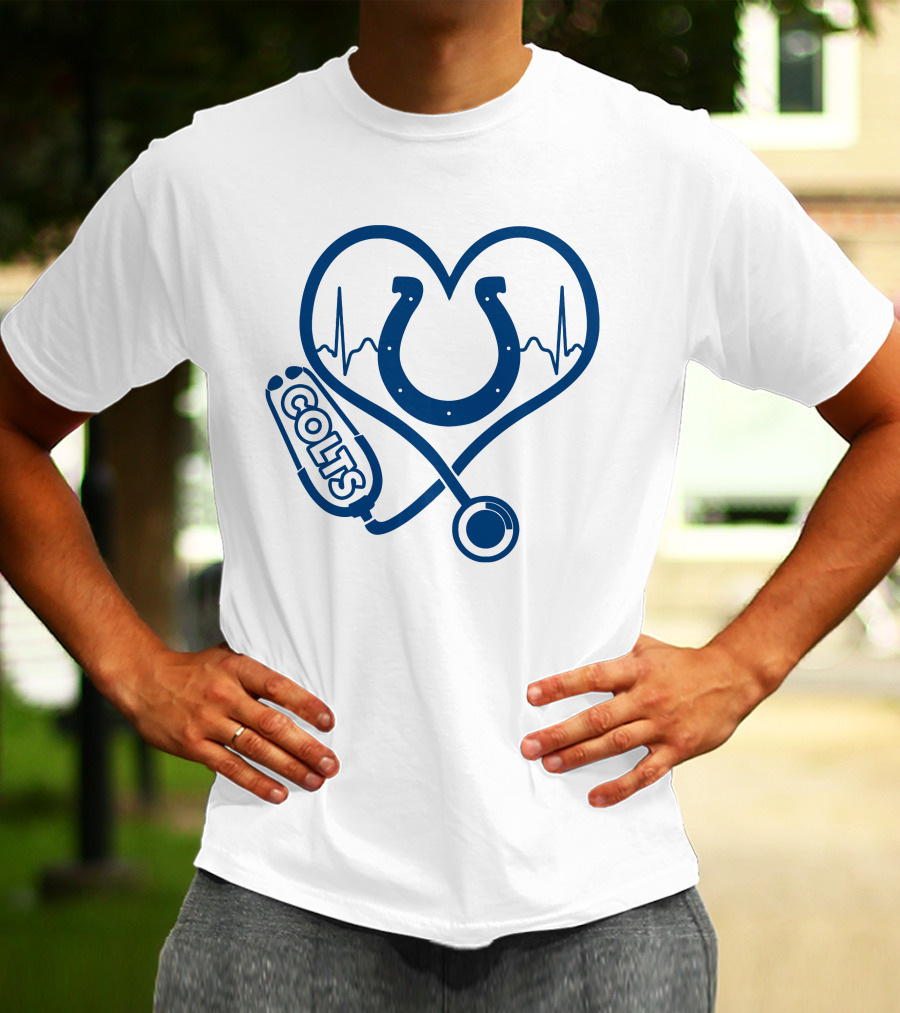 Nurse Love Colts Heartbeat Horseshoe Stethoscope T-Shirt