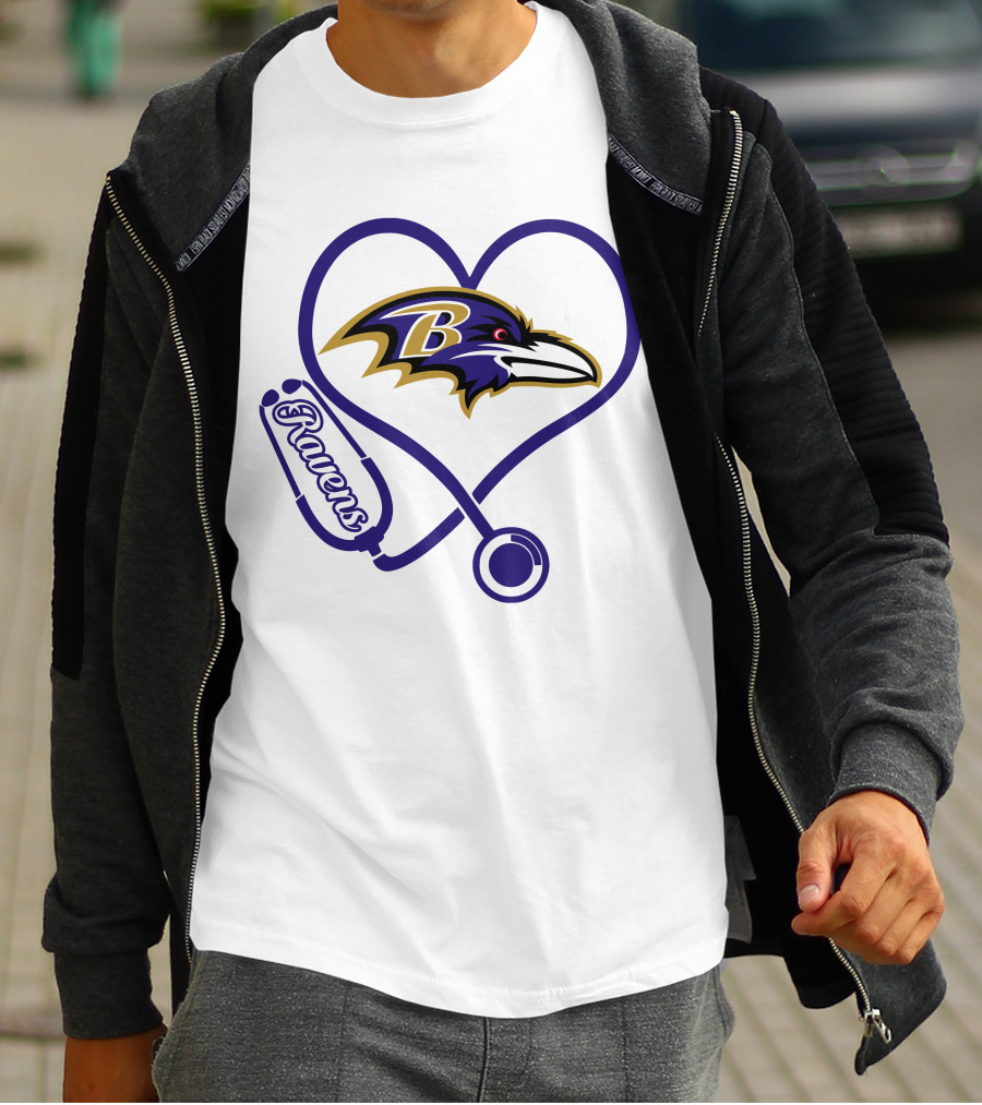 Nurse Love Baltimore Ravens Heart Stethoscope T-Shirt