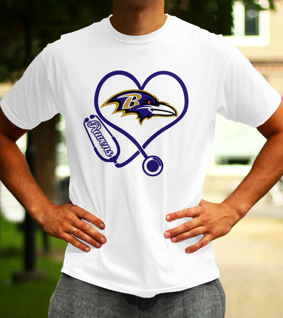 Nurse Love Baltimore Ravens Heart Stethoscope T-Shirt