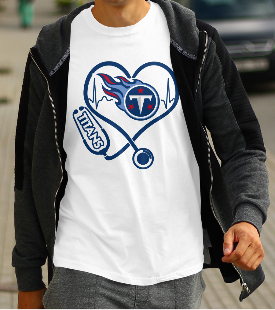 Nurse Heartbeat Tennessee Titans Stethoscope T-Shirt