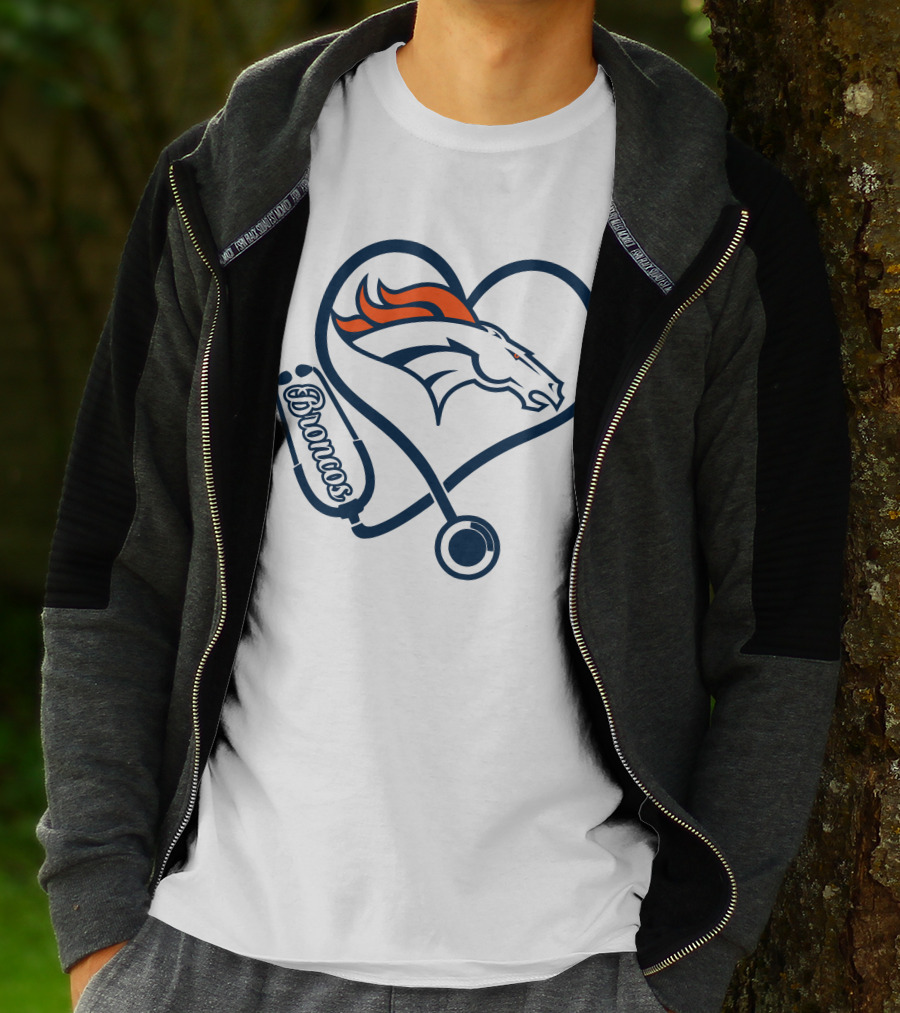 Denver Broncos Nurse Heart Stethoscope T-Shirt