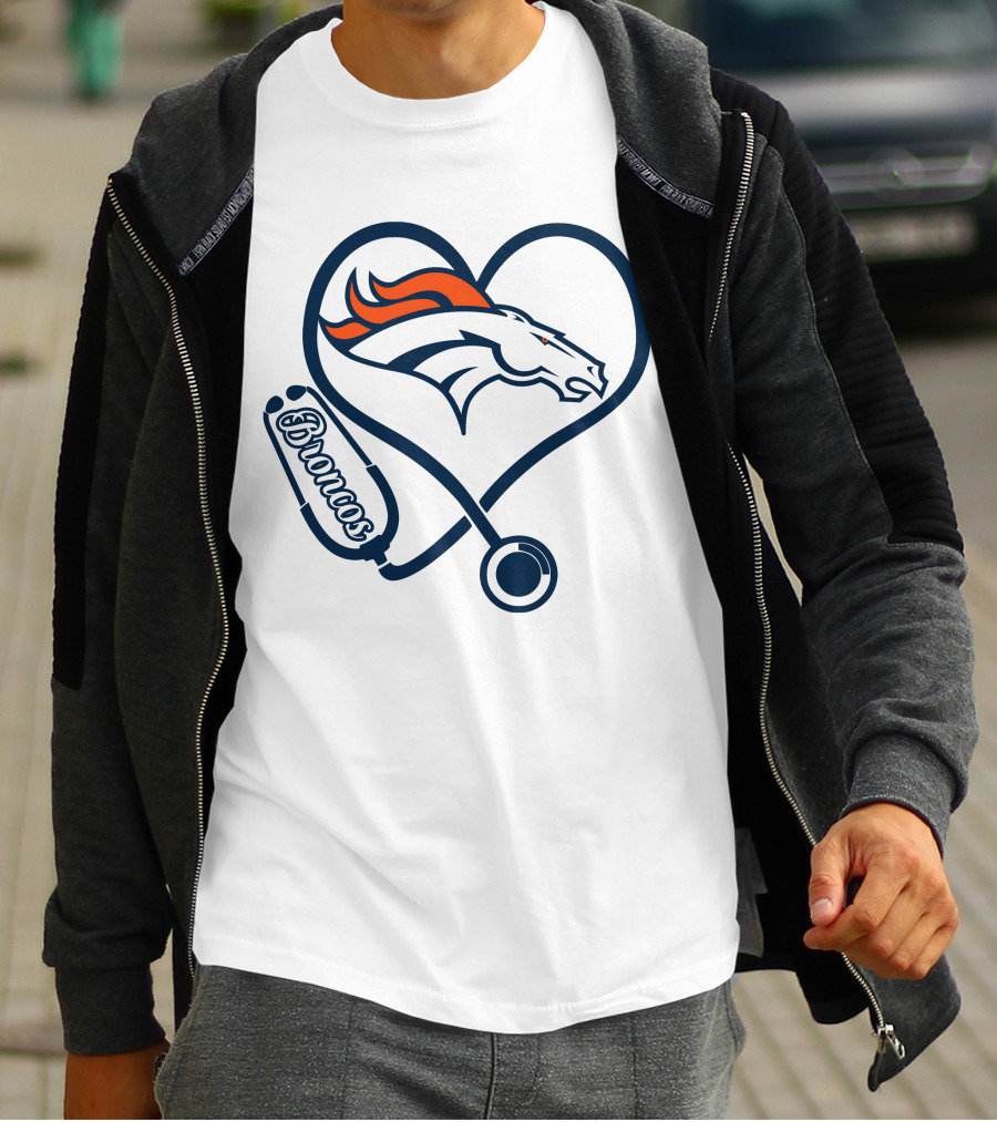 Denver Broncos Nurse Heart Stethoscope T-Shirt