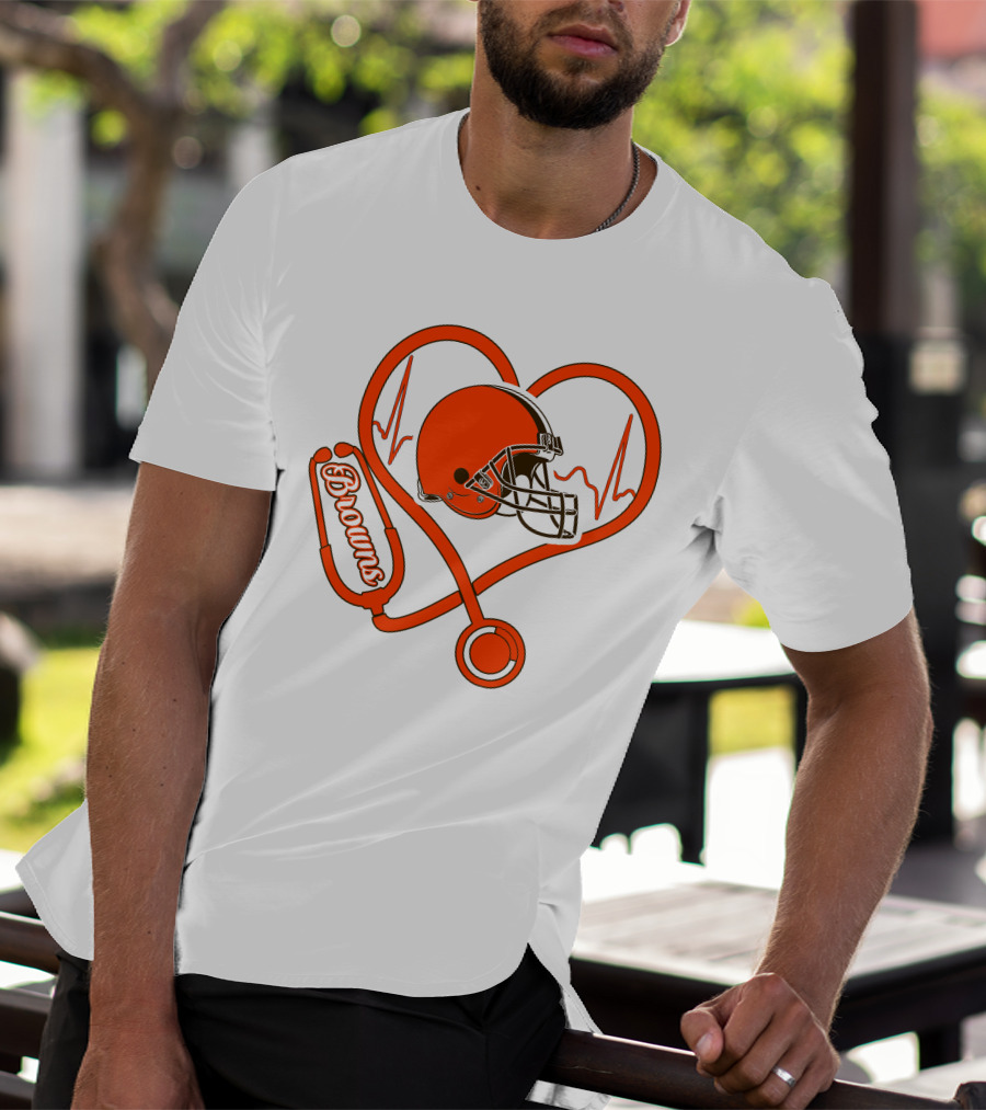 Nurse Heartbeat Browns Helmet Stethoscope T-Shirt