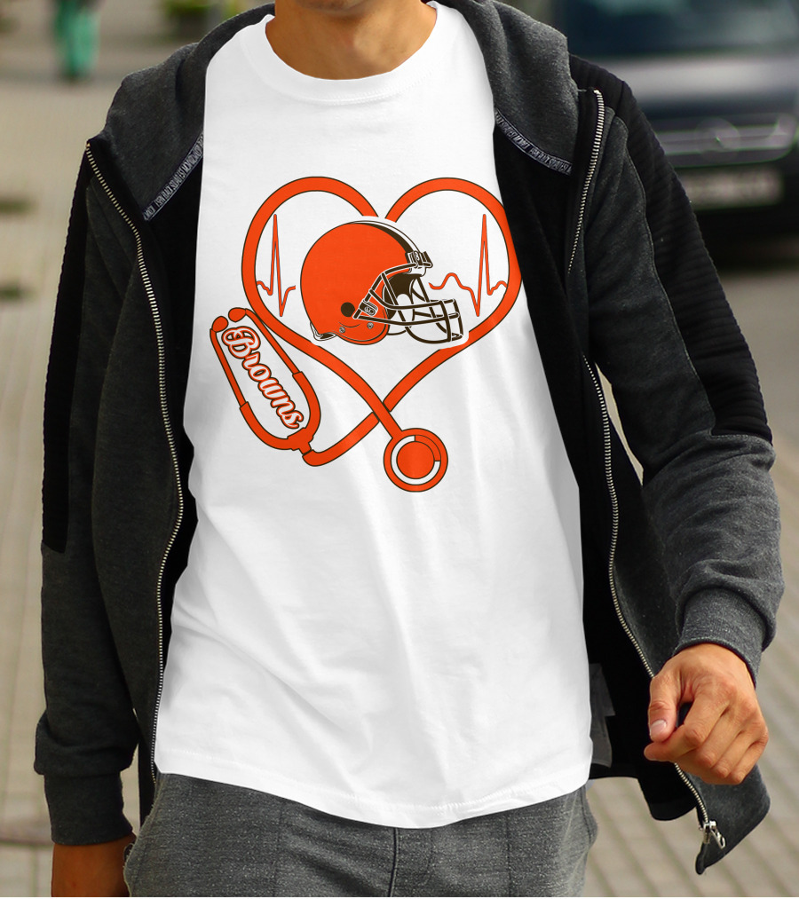 Nurse Heartbeat Browns Helmet Stethoscope T-Shirt