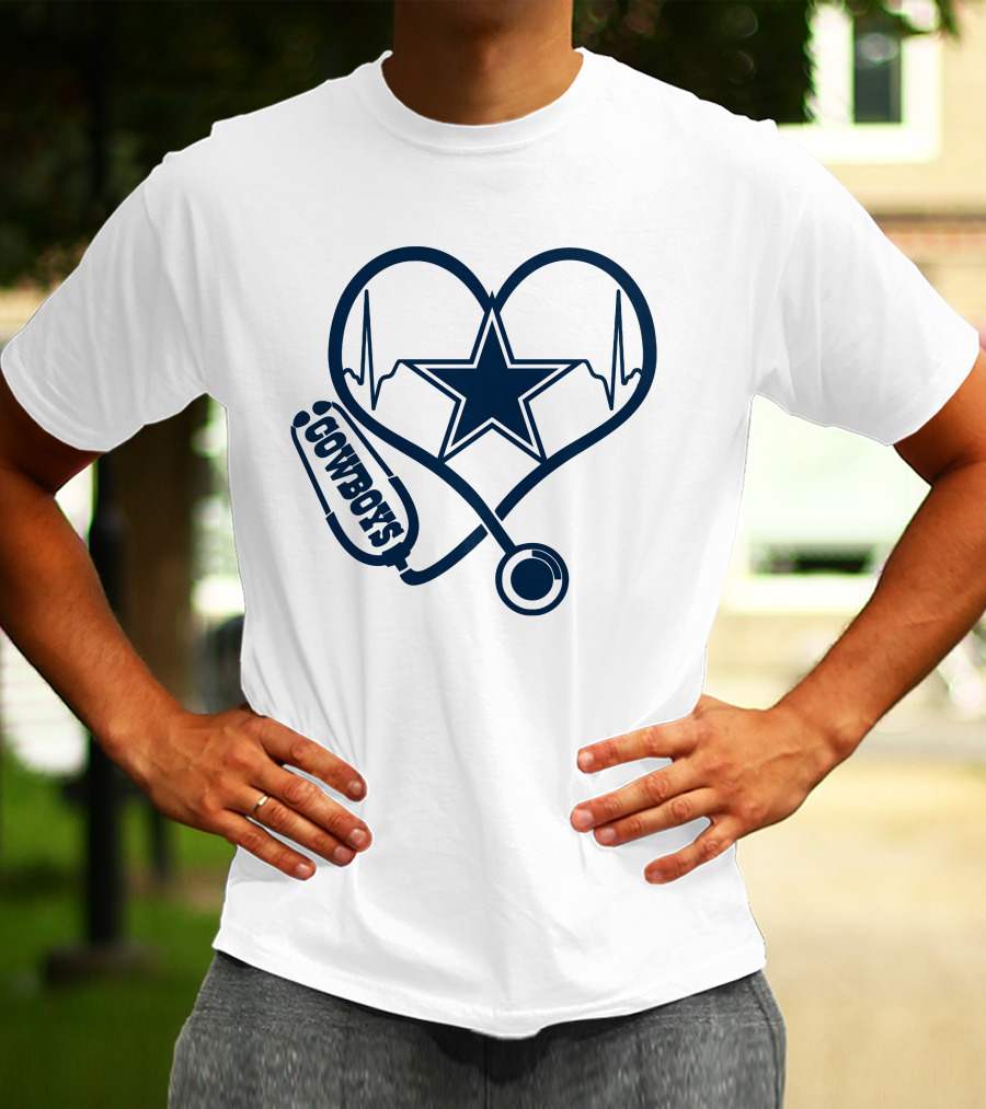 Nurse Heartbeat Dallas Cowboys Stethoscope Star T-Shirt
